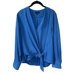 Rag and Bone Wrap Front V Neck Long Sleeve Casual Top Shirt Jewel Tone Blue  XS